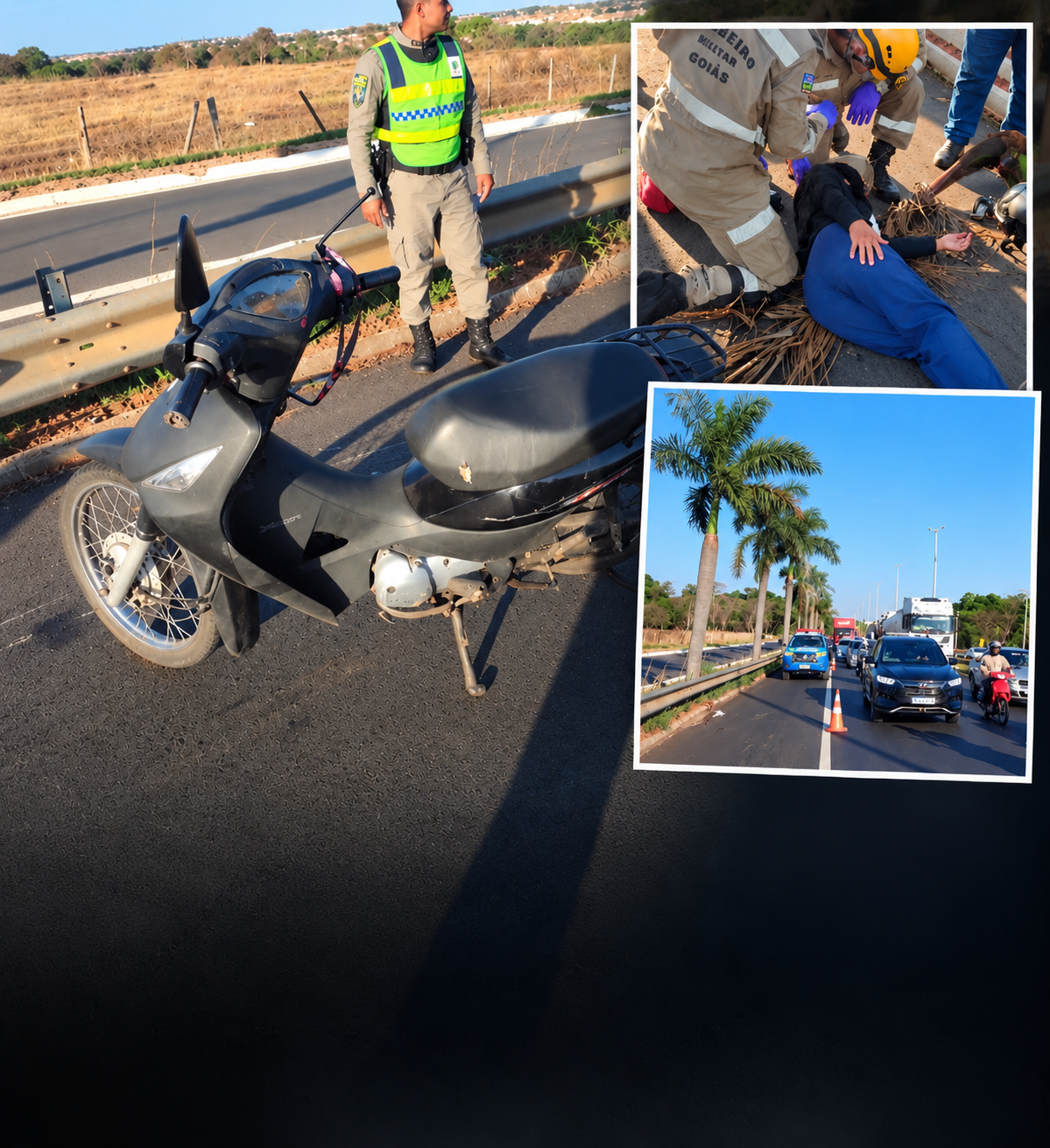 Folha de palmeira cai sobre motociclista e causa acidente na GO-060 entre Goiânia e Trindade (GO)