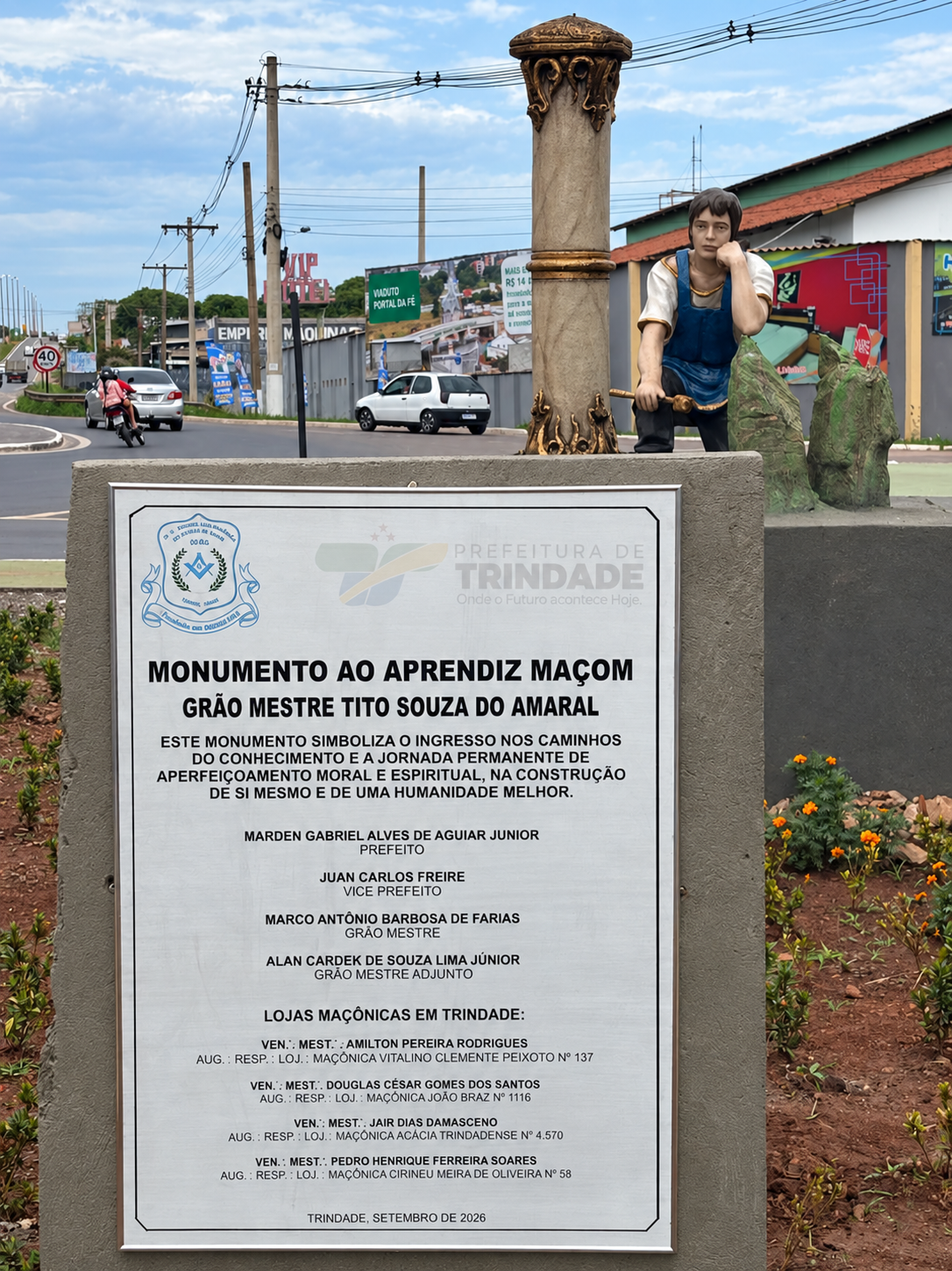 Trindade (GO) possui monumento em homenagem à Maçonaria na entrada da cidade; entenda