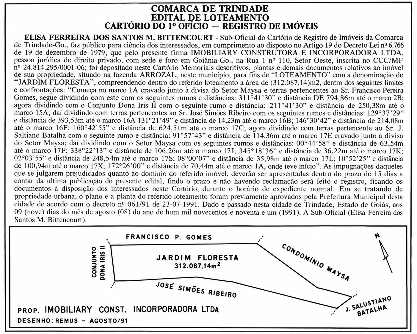 Planta lançada em 1991 loteamento Jardim Floresta 